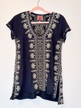 Johnny Was Embroidered Black Women's Tunic Top